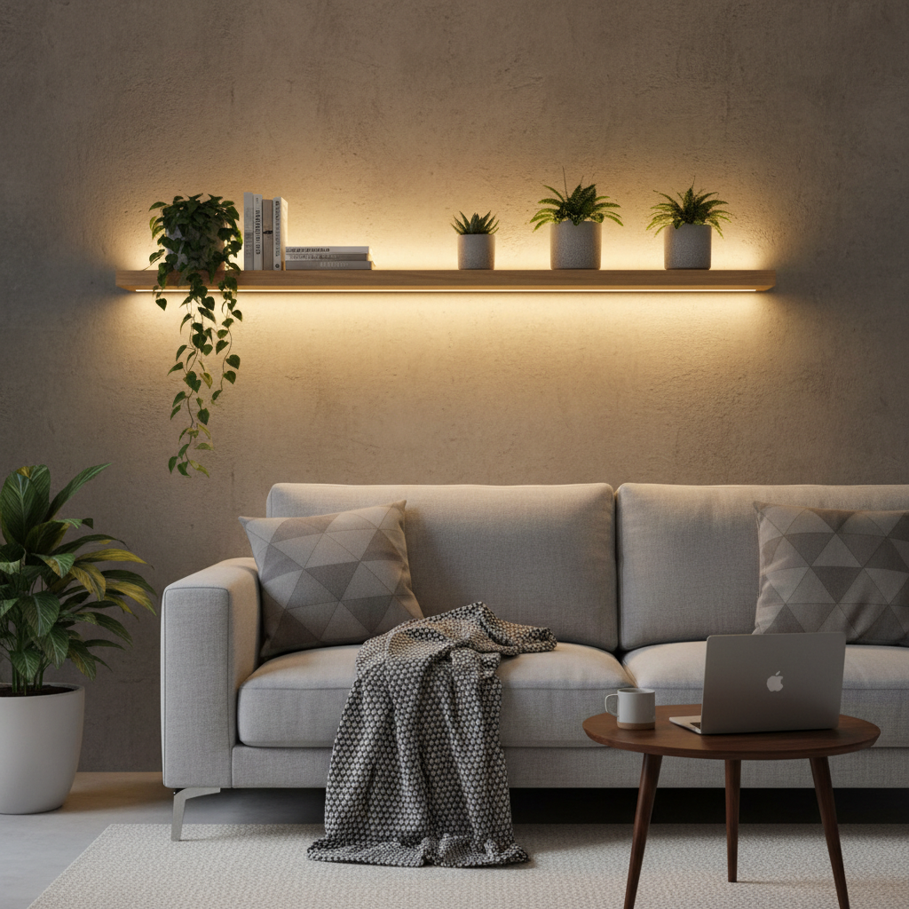 WarmGlow LED light in modern living room with home decor
